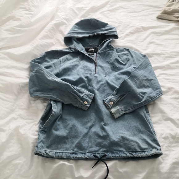 Authentic Stussy Denim Hoodie Anorak Jacket - Picture 1 of 13